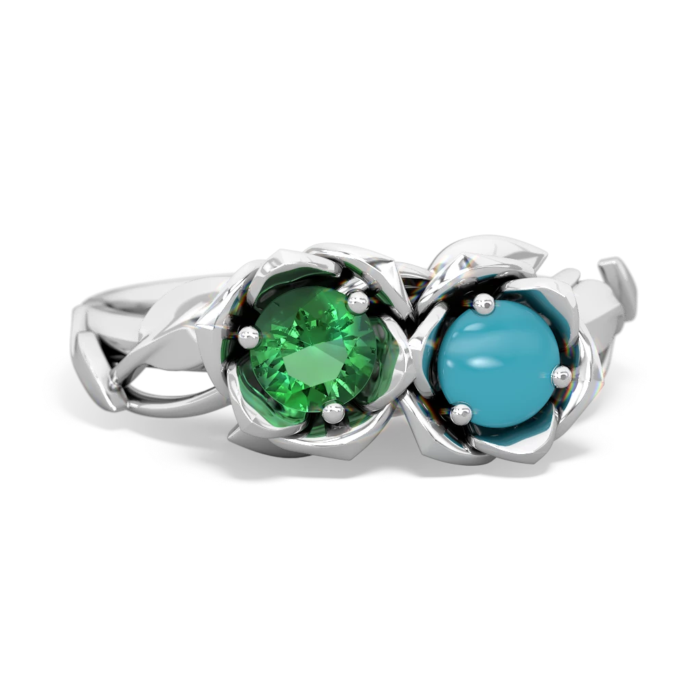 Lab Emerald Rose Garden 14K White Gold ring R5510