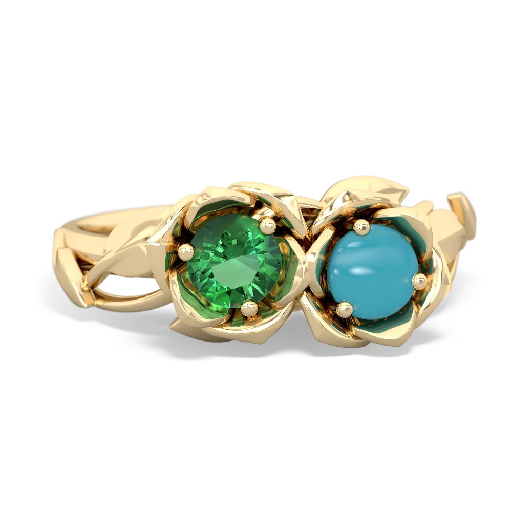 Lab Emerald Rose Garden 14K Yellow Gold ring R5510