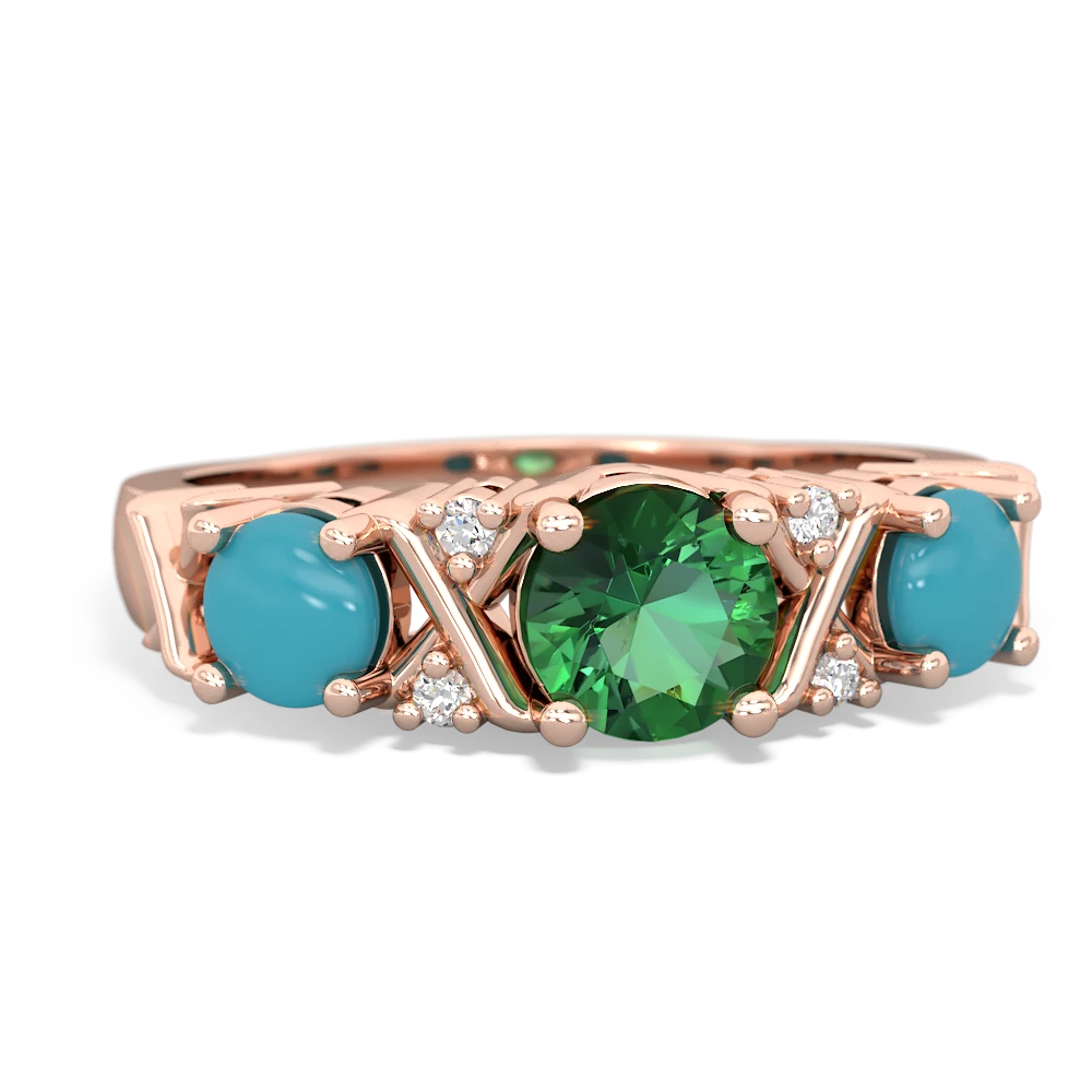 Lab Emerald Hugs And Kisses 14K Rose Gold ring R5016