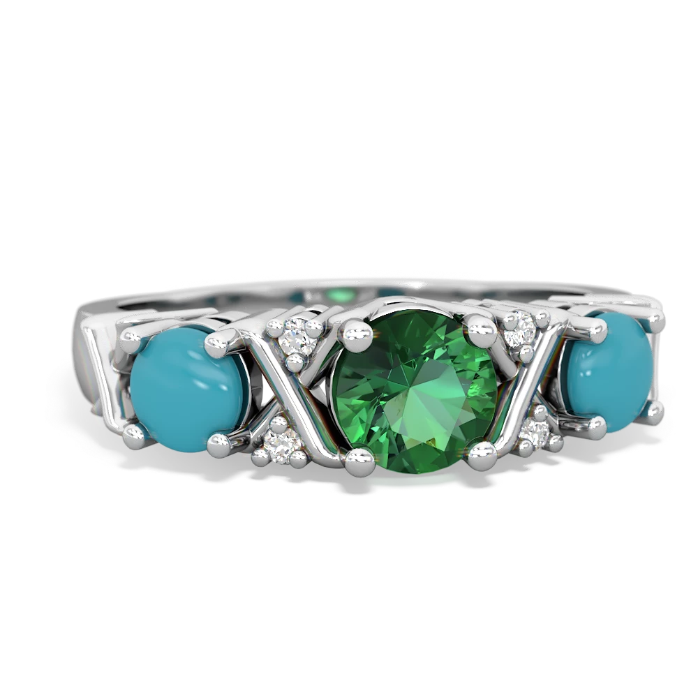 Lab Emerald Hugs And Kisses 14K White Gold ring R5016