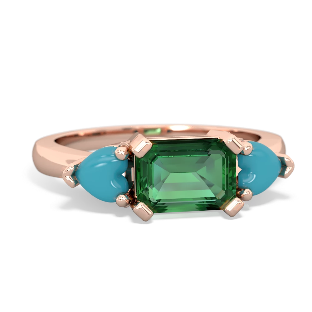 Lab Emerald Three Stone 14K Rose Gold ring R5235