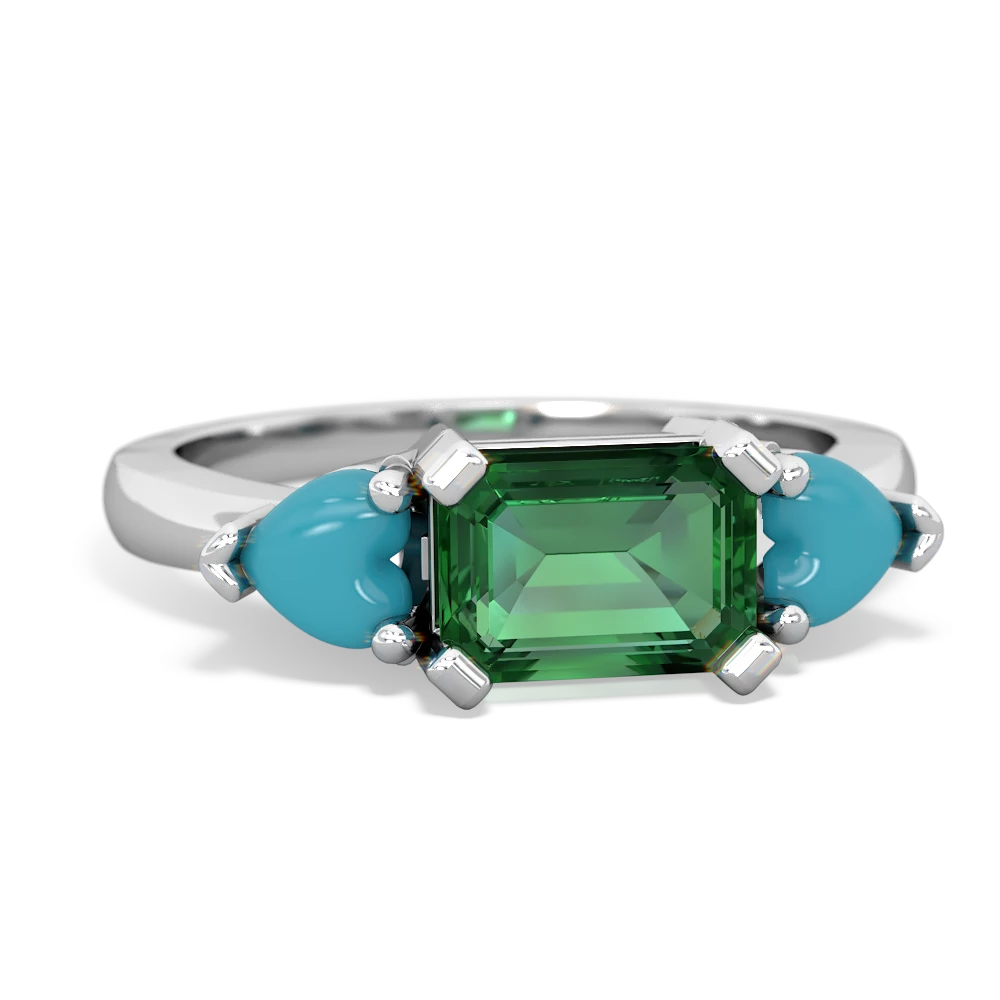 Lab Emerald Three Stone 14K White Gold ring R5235