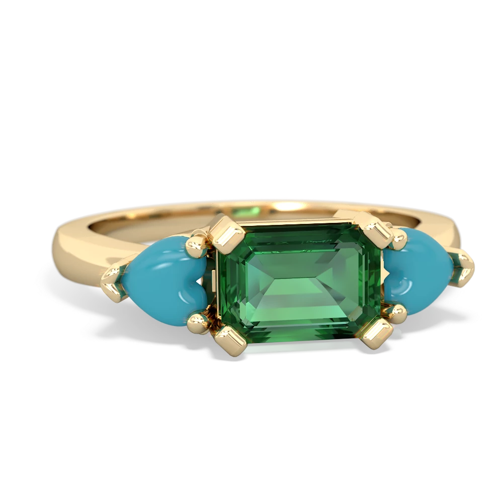 Lab Emerald Three Stone 14K Yellow Gold ring R5235