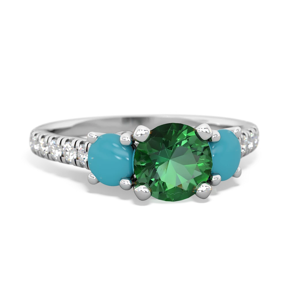 Lab Emerald Pave Trellis 14K White Gold ring R5500