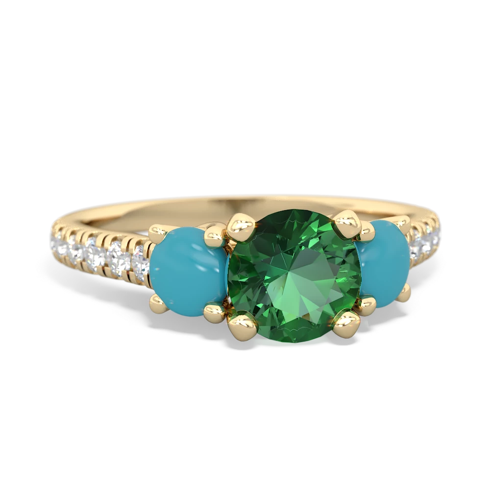 Lab Emerald Pave Trellis 14K Yellow Gold ring R5500