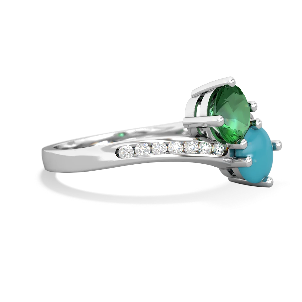 Lab Emerald Channel Set Two Stone 14K White Gold ring R5303