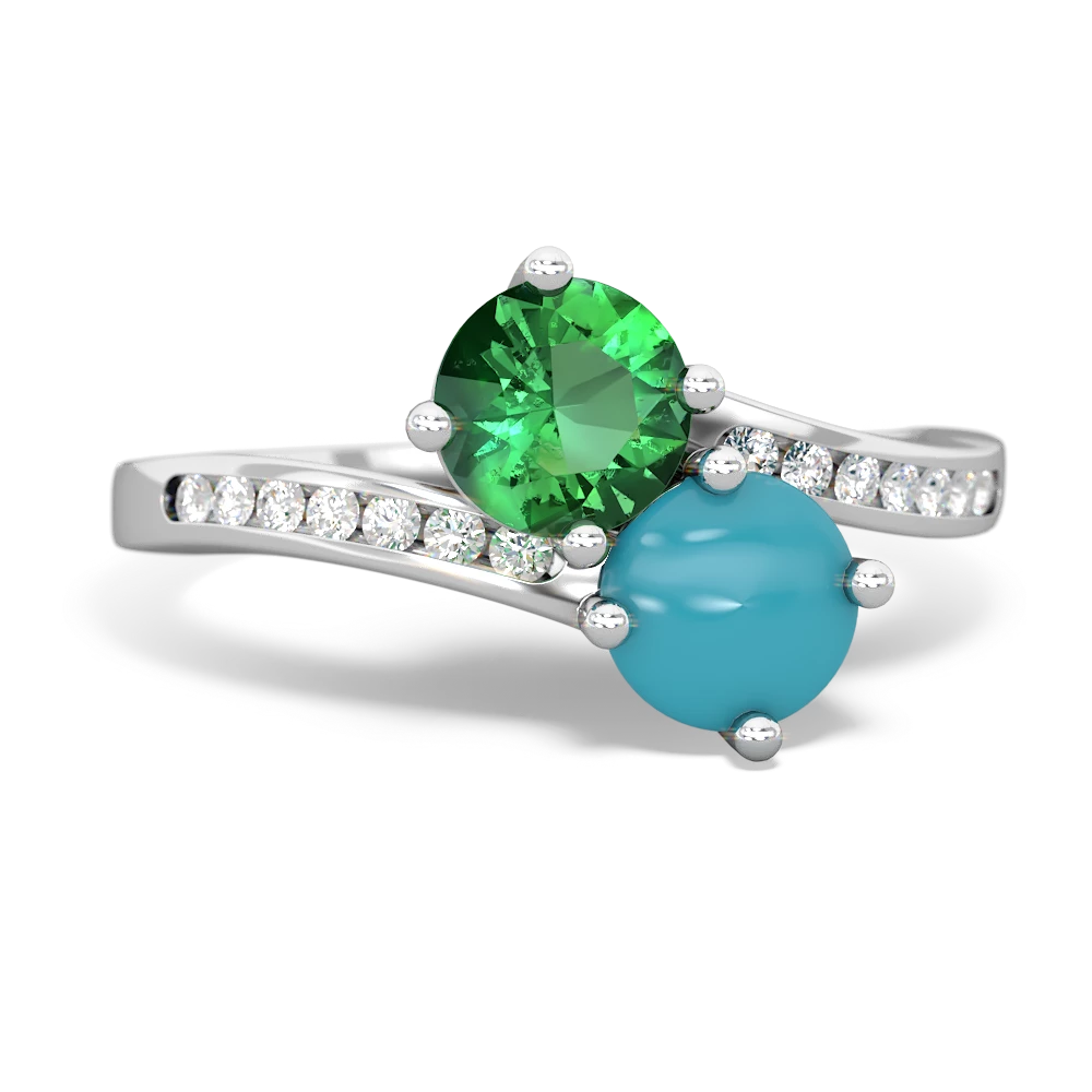 Lab Emerald Channel Set Two Stone 14K White Gold ring R5303