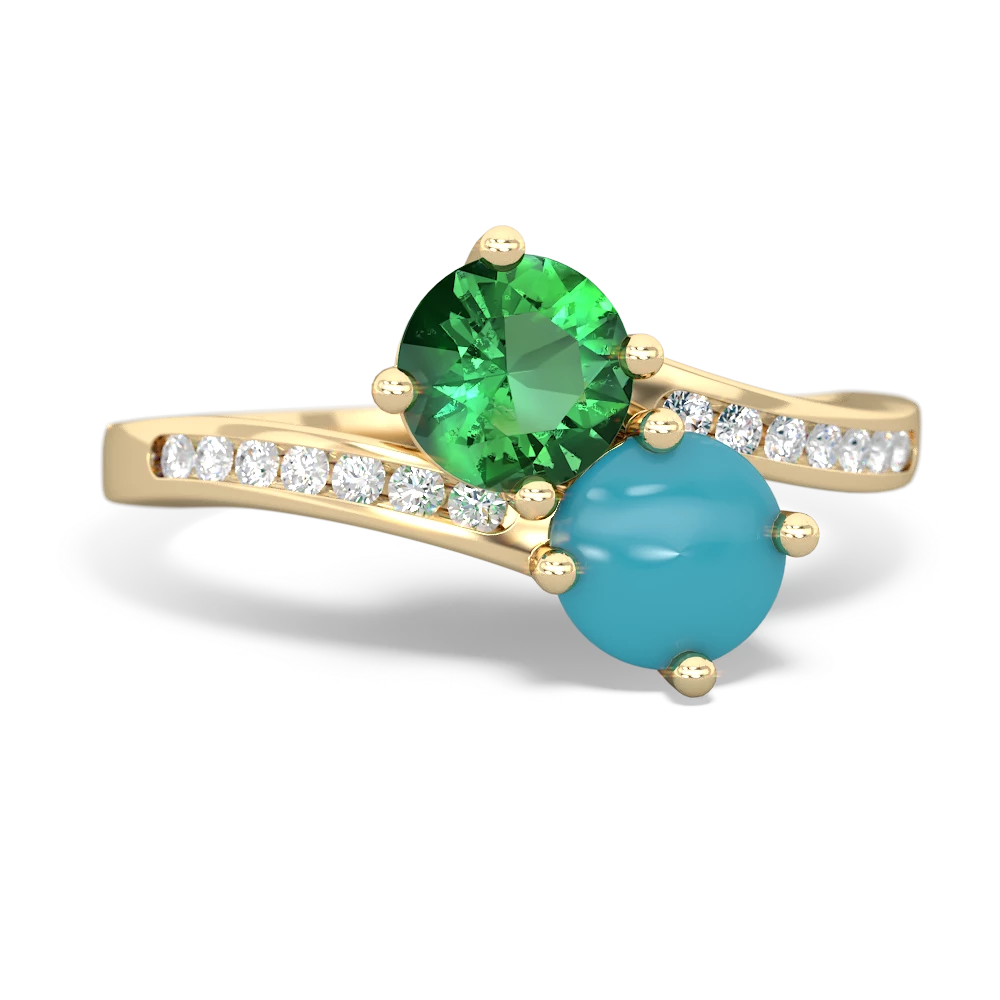 Lab Emerald Channel Set Two Stone 14K Yellow Gold ring R5303