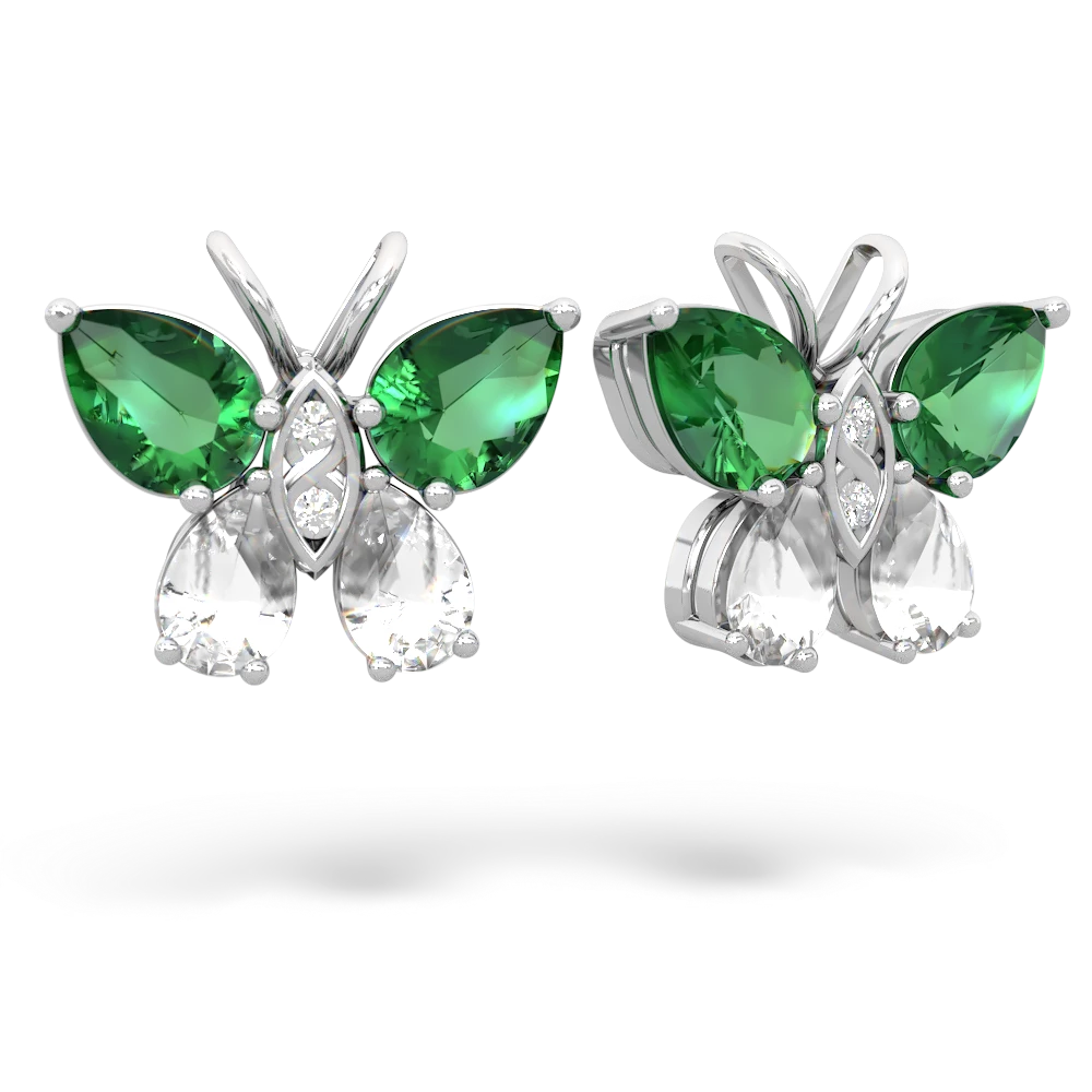 Lab Emerald Butterfly 14K White Gold earrings E2215