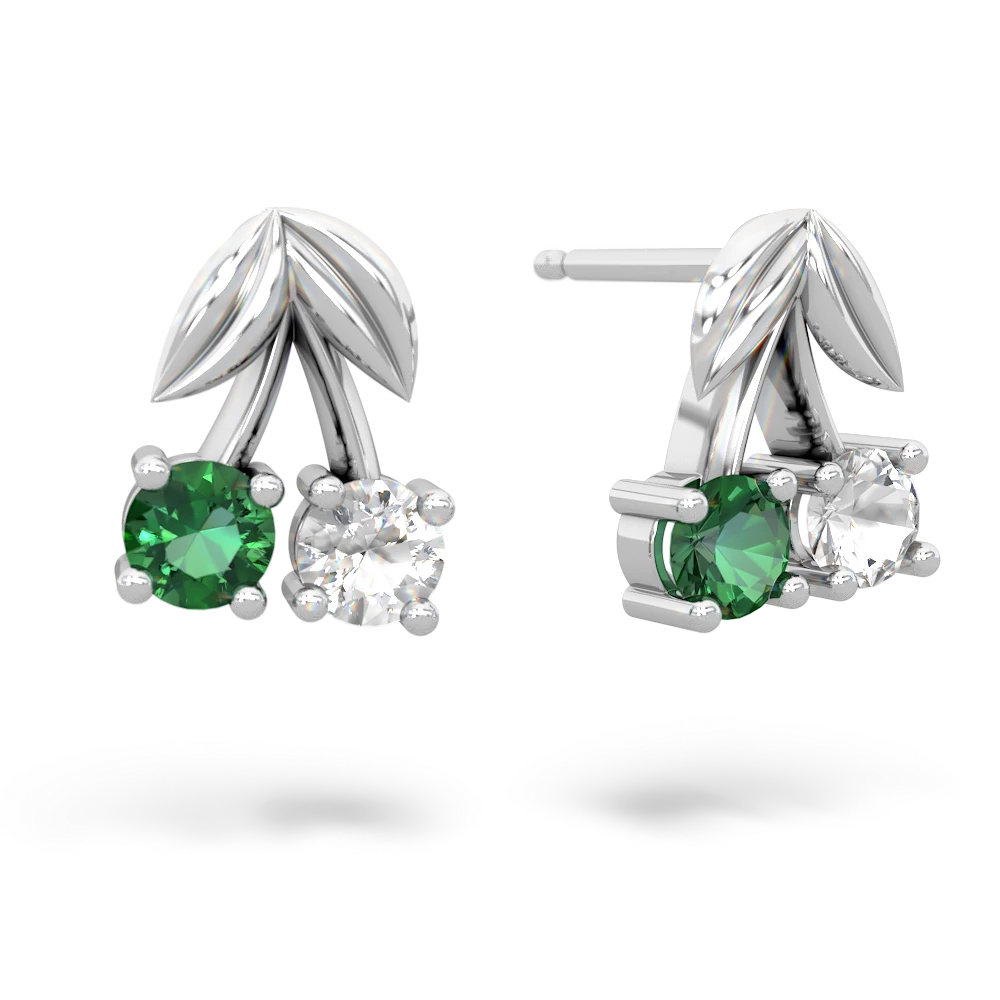 Lab Emerald Sweet Cherries 14K White Gold earrings E7001