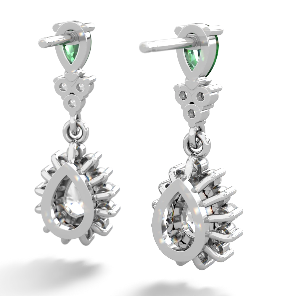 Lab Emerald Halo Pear Dangle 14K White Gold earrings E1882