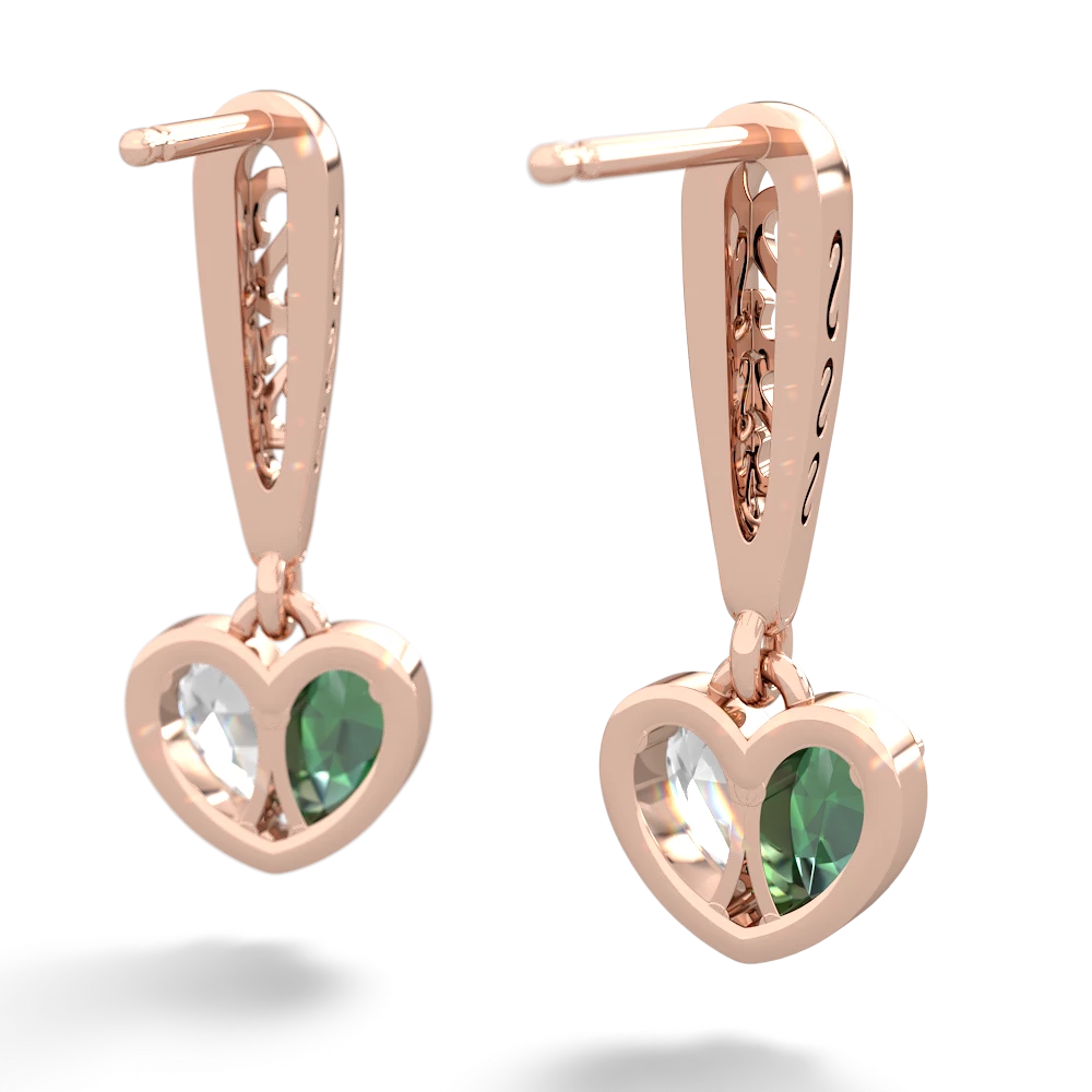 Lab Emerald Filligree Heart 14K Rose Gold earrings E5070