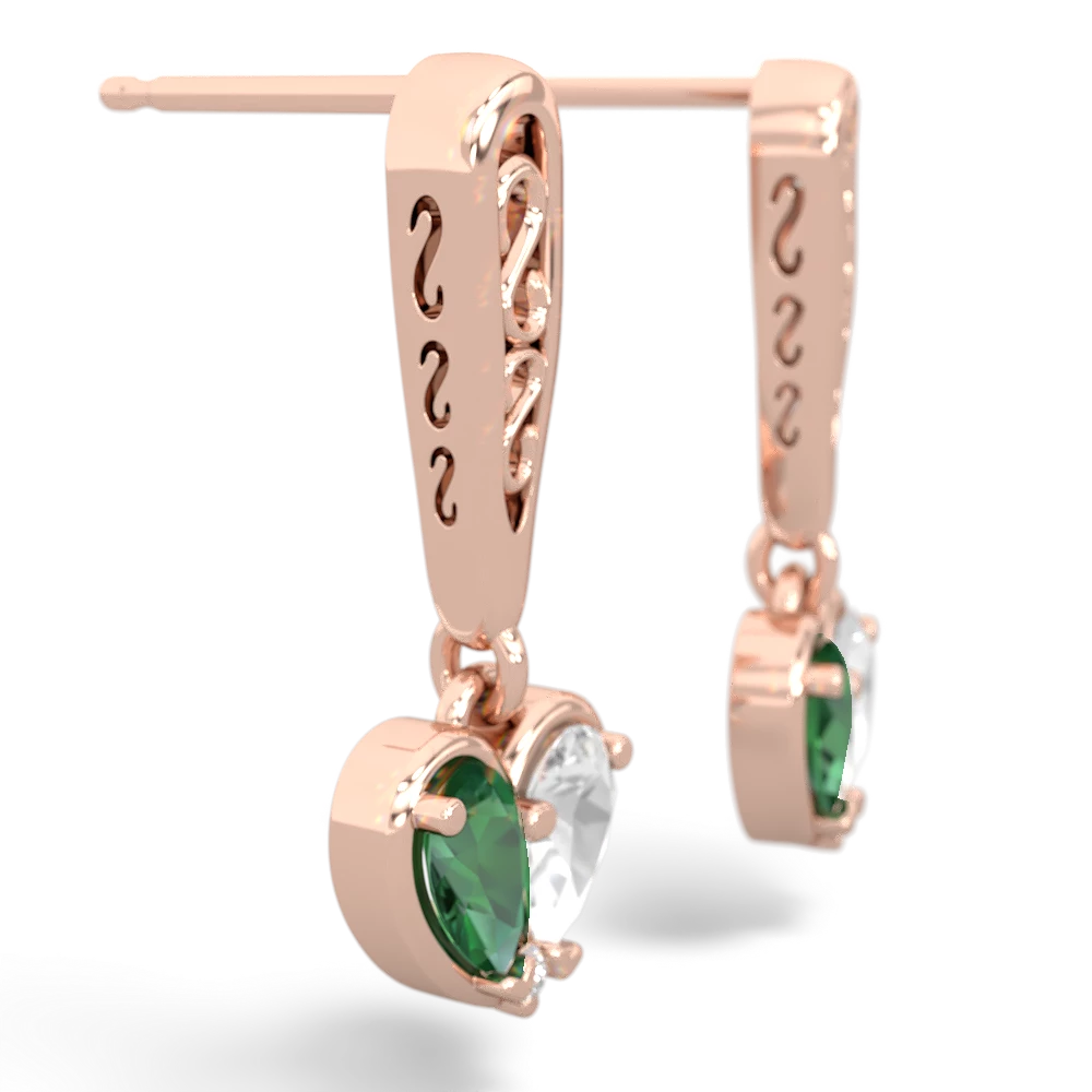 Lab Emerald Filligree Heart 14K Rose Gold earrings E5070