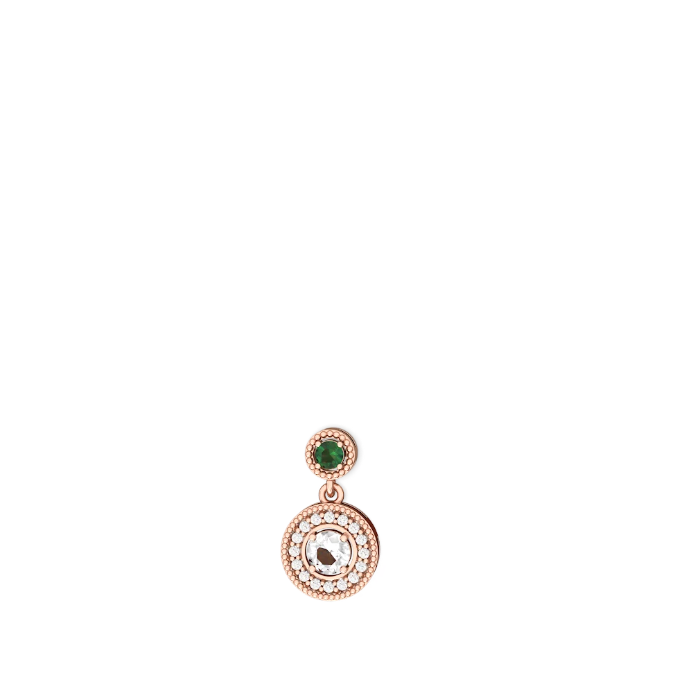 Lab Emerald Halo Dangle 14K Rose Gold earrings E5319