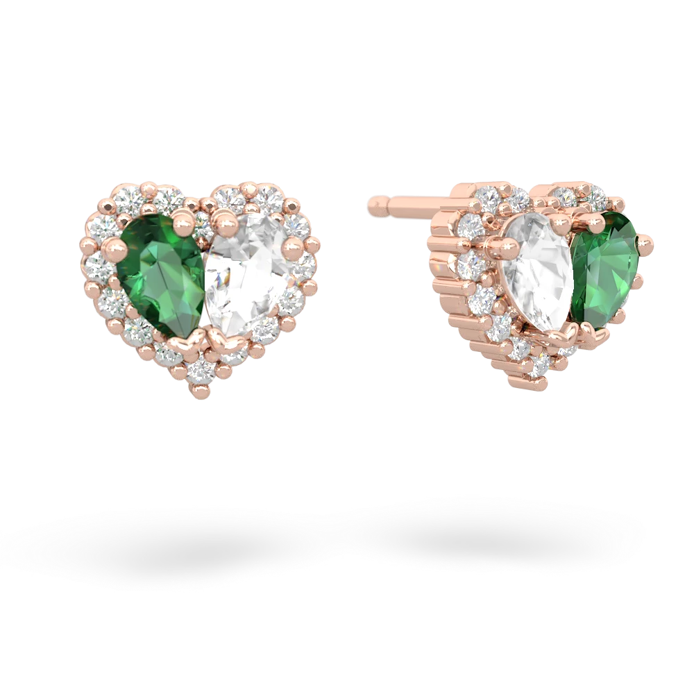 Lab Emerald Halo 14K Rose Gold earrings E7008