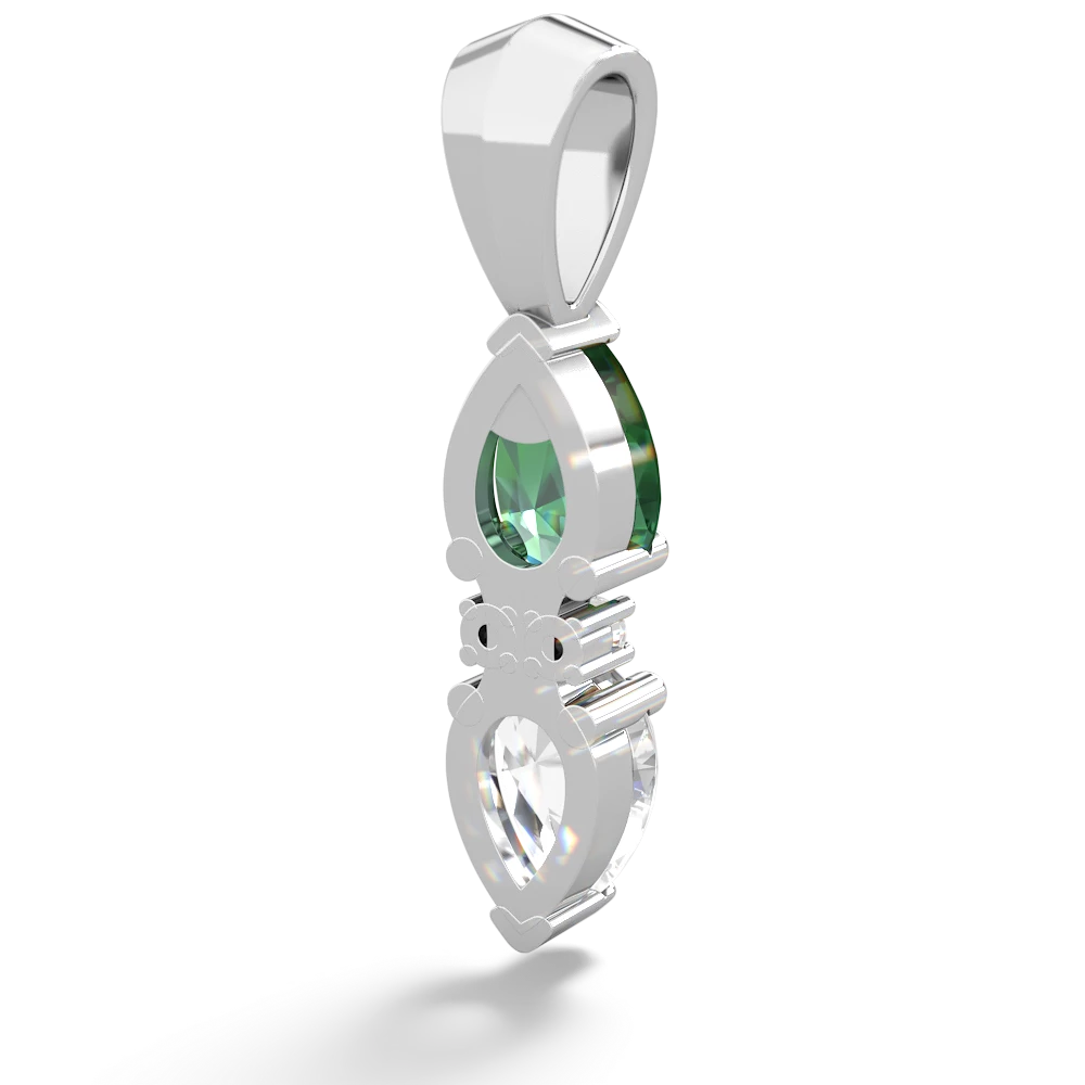 Lab Emerald Bowtie Drop 14K White Gold pendant P0865