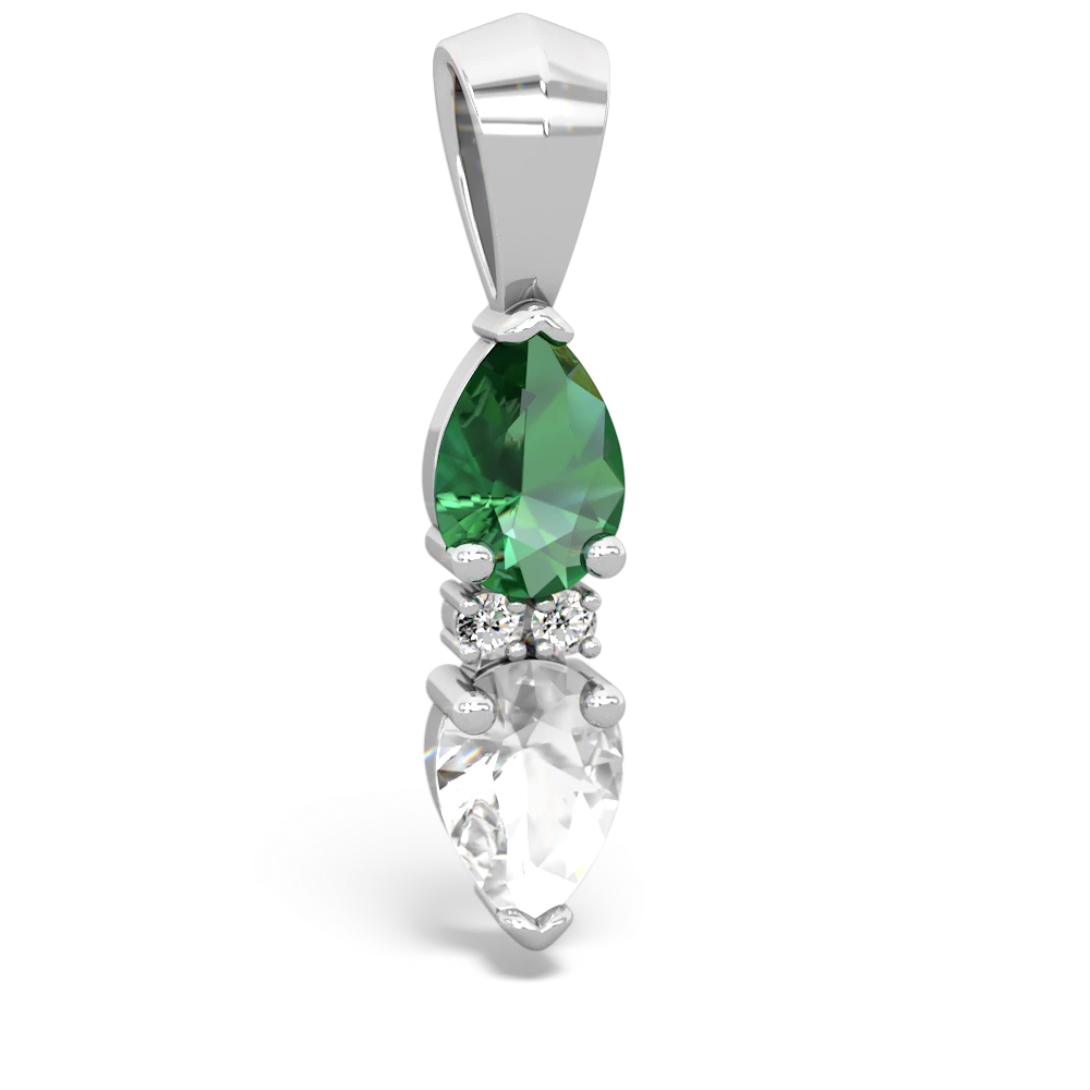 Lab Emerald Bowtie Drop 14K White Gold pendant P0865