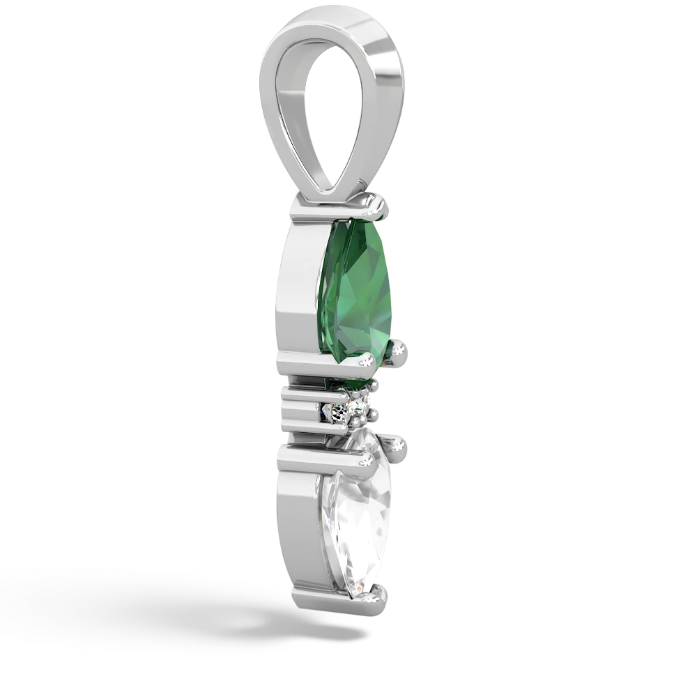 Lab Emerald Bowtie Drop 14K White Gold pendant P0865