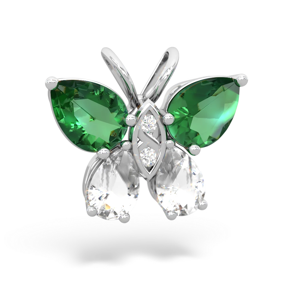 Lab Emerald Butterfly 14K White Gold pendant P2215