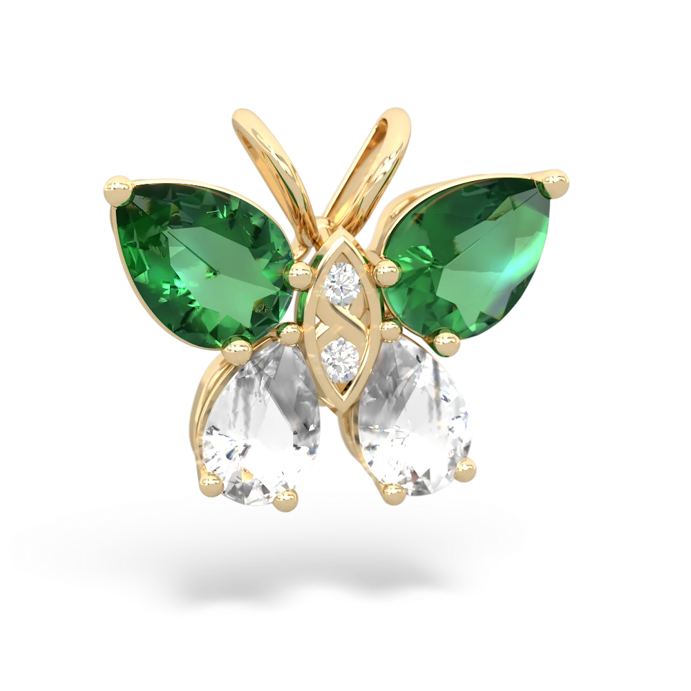 Lab Emerald Butterfly 14K Yellow Gold pendant P2215