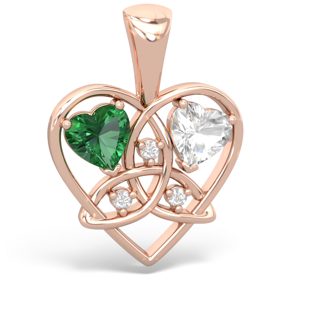 Lab Emerald Celtic Trinity Heart 14K Rose Gold pendant P5331