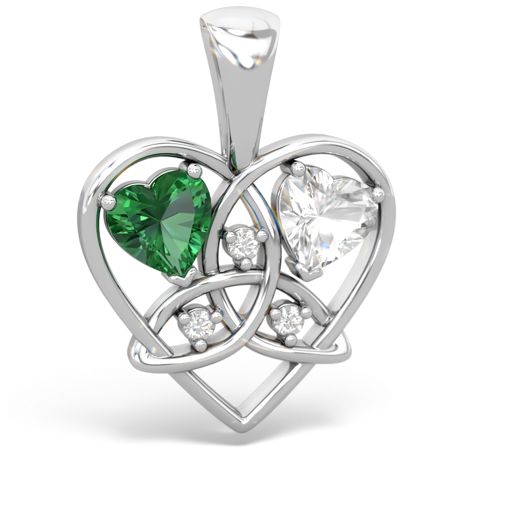 Lab Emerald Celtic Trinity Heart 14K White Gold pendant P5331