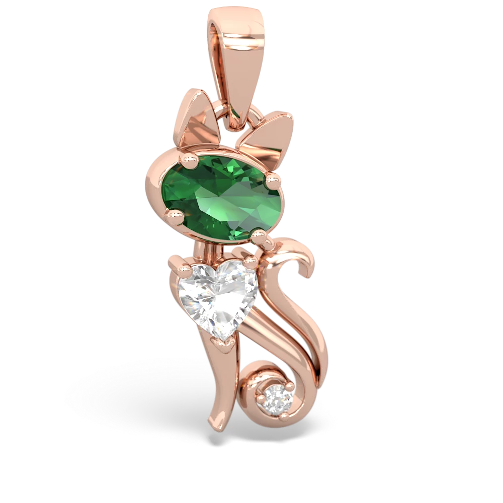 Lab Emerald Kitten 14K Rose Gold pendant P5780