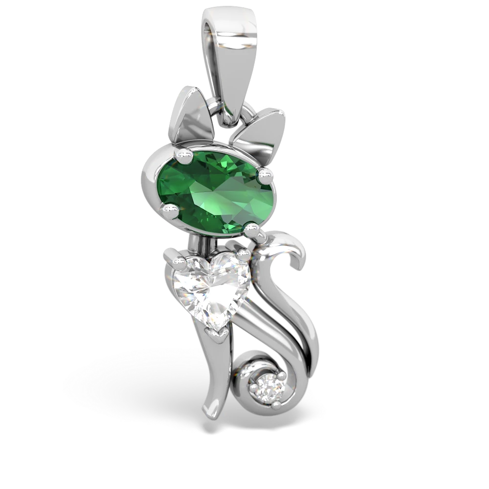 Lab Emerald Kitten 14K White Gold pendant P5780