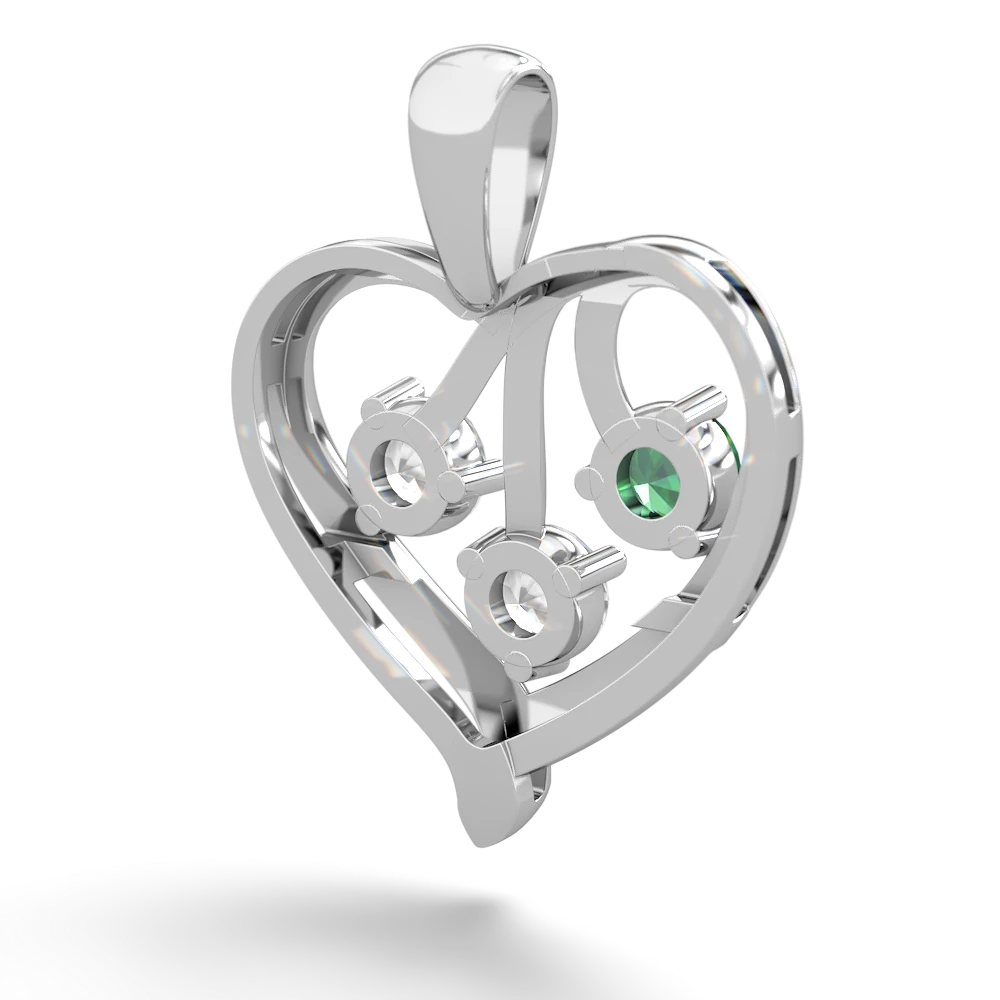 Lab Emerald Glowing Heart 14K White Gold pendant P2233