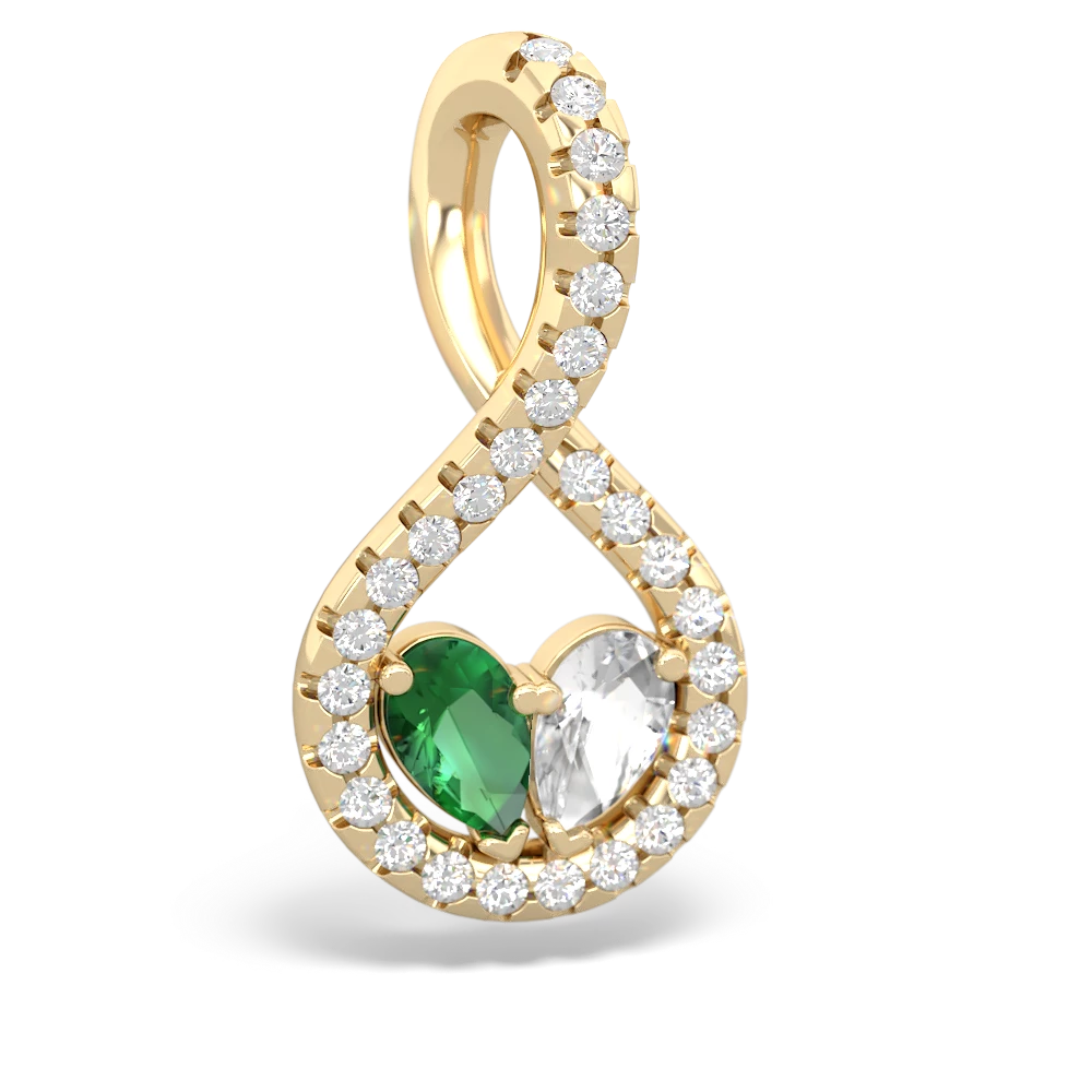 Lab Emerald Pave Twist 'One Heart' 14K Yellow Gold pendant P5360