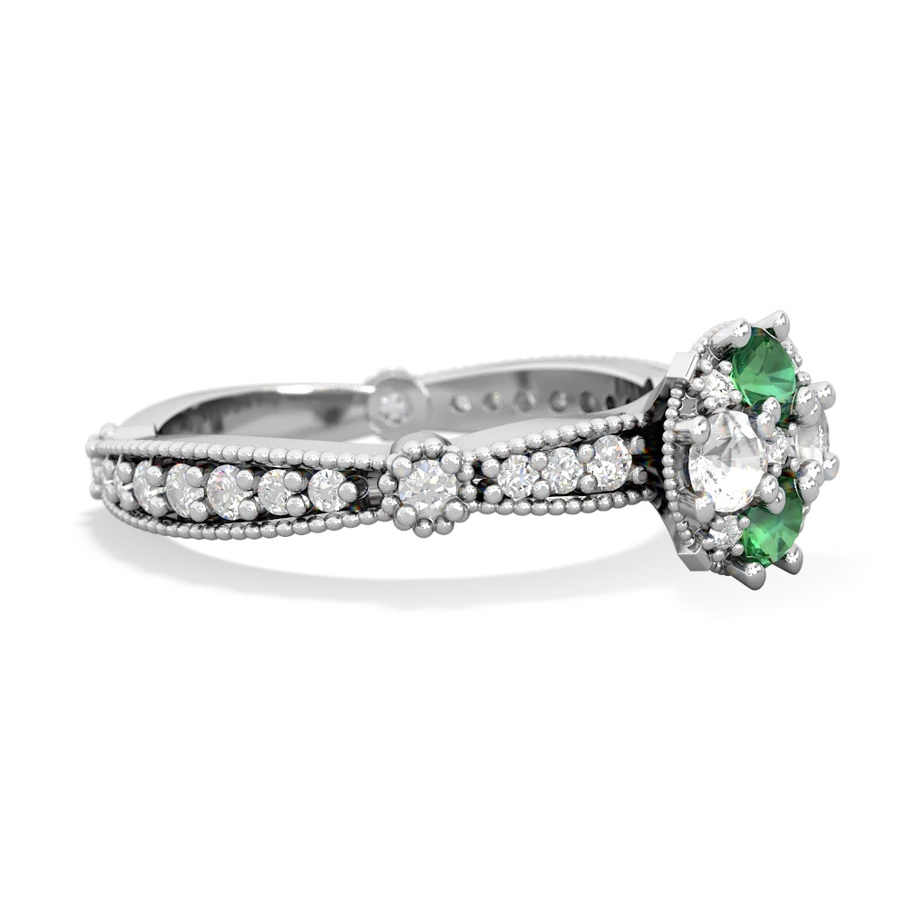 Lab Emerald Sparkling Tiara Cluster 14K White Gold ring R26293RD