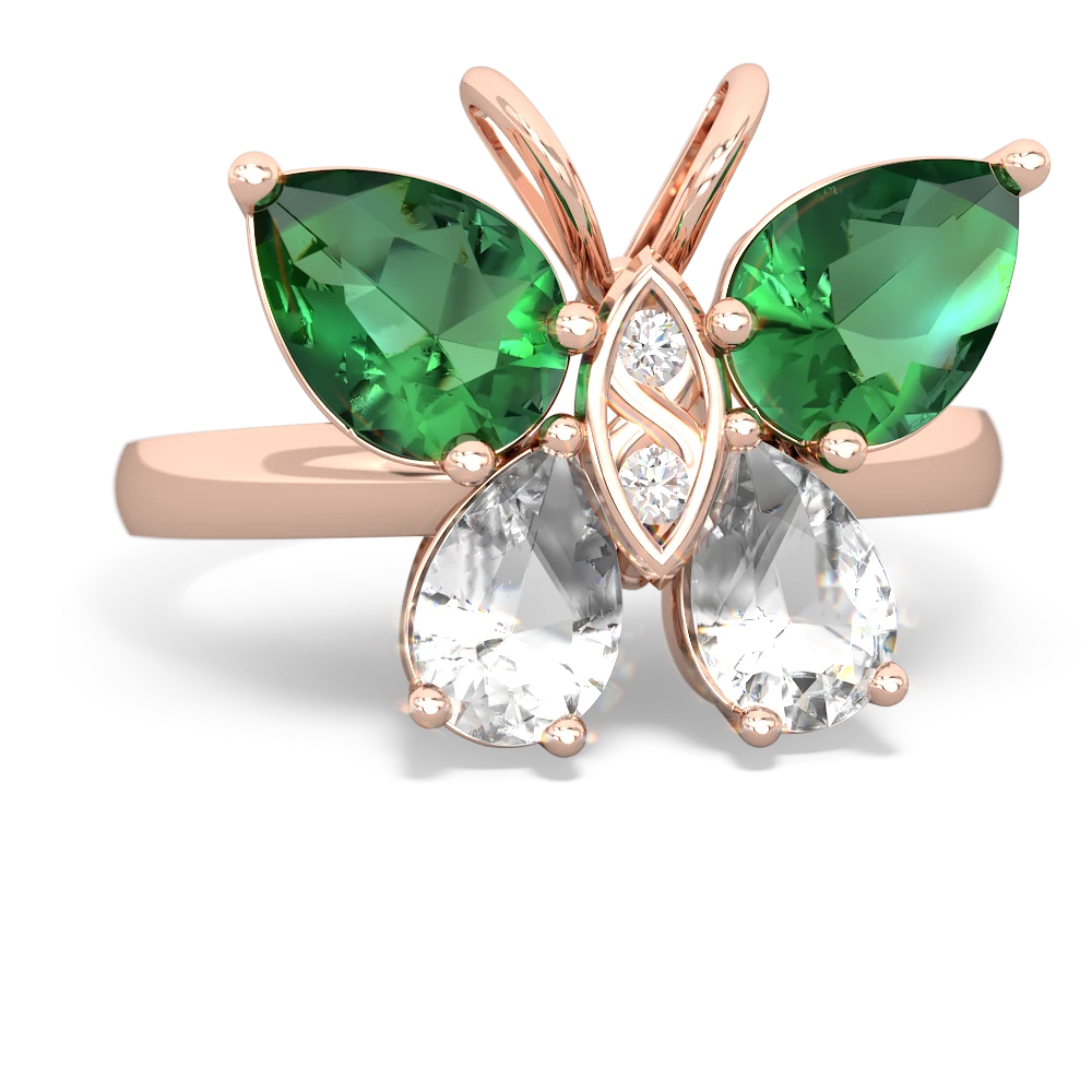 Lab Emerald Butterfly 14K Rose Gold ring R2215