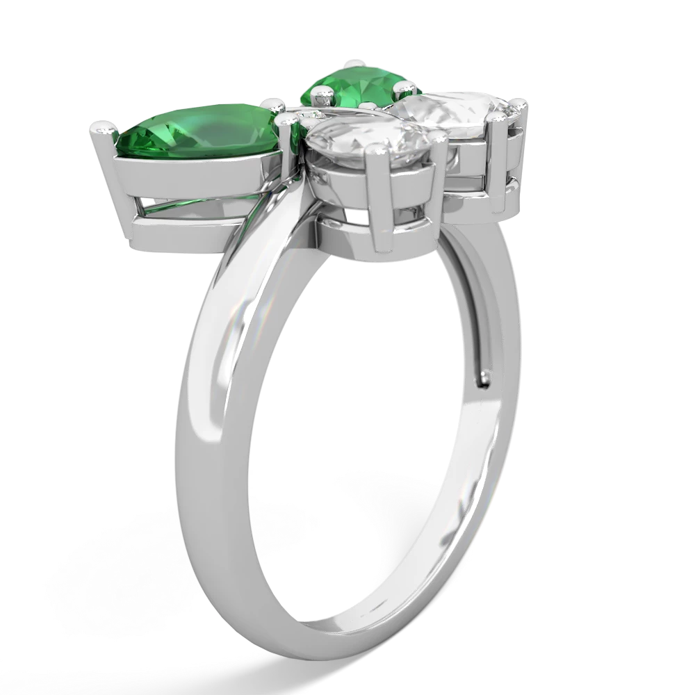 Lab Emerald Butterfly 14K White Gold ring R2215