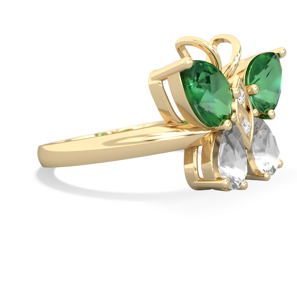 Lab Emerald Butterfly 14K Yellow Gold ring R2215