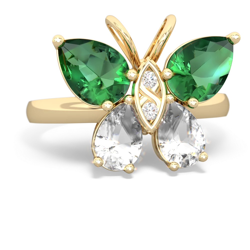 Lab Emerald Butterfly 14K Yellow Gold ring R2215