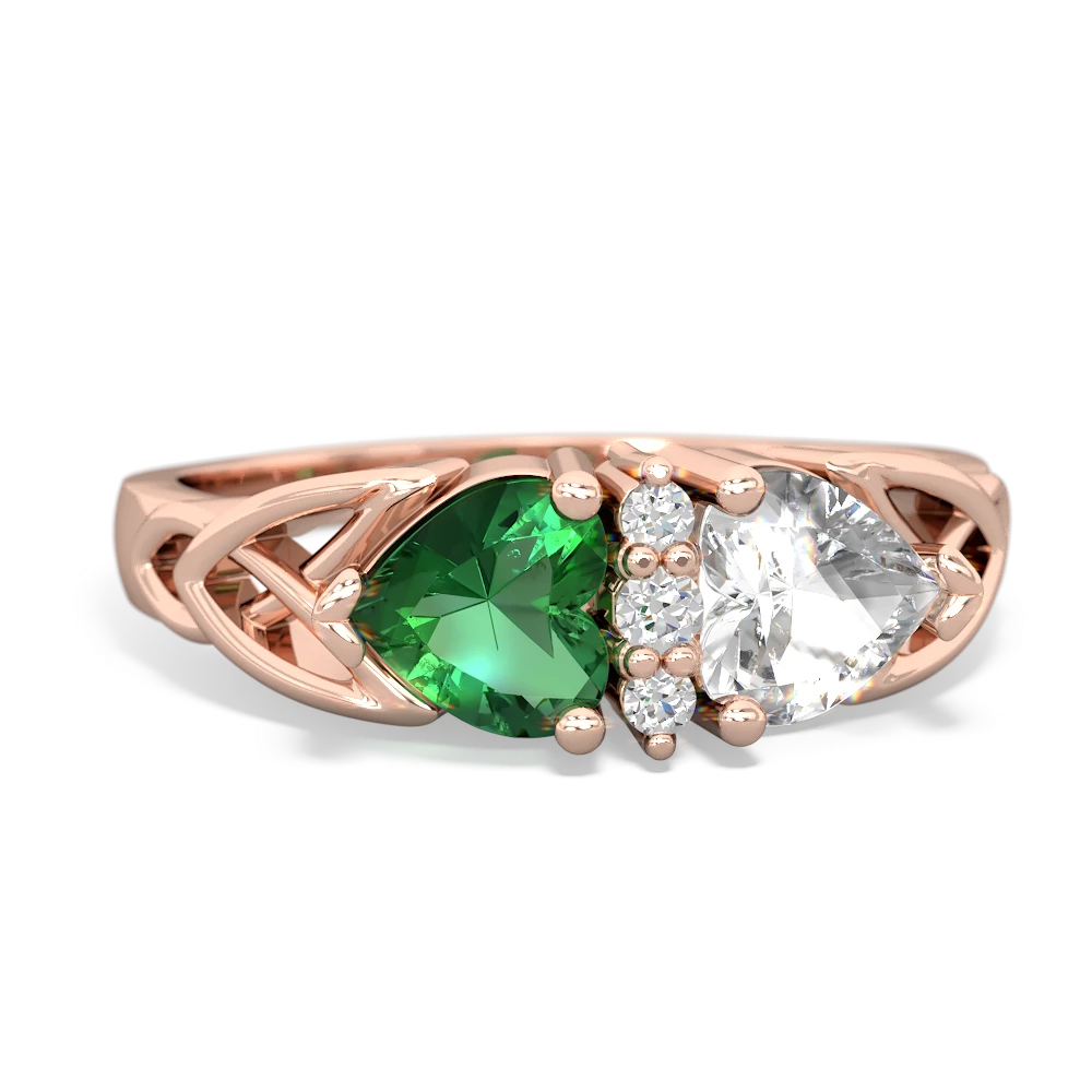 Lab Emerald Celtic Knot Double Heart 14K Rose Gold ring R5040