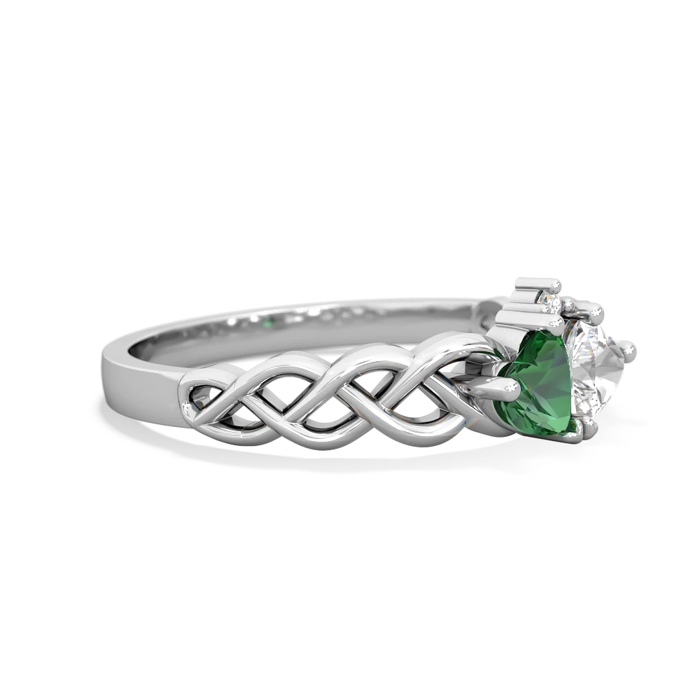 Lab Emerald Heart To Heart Braid 14K White Gold ring R5870