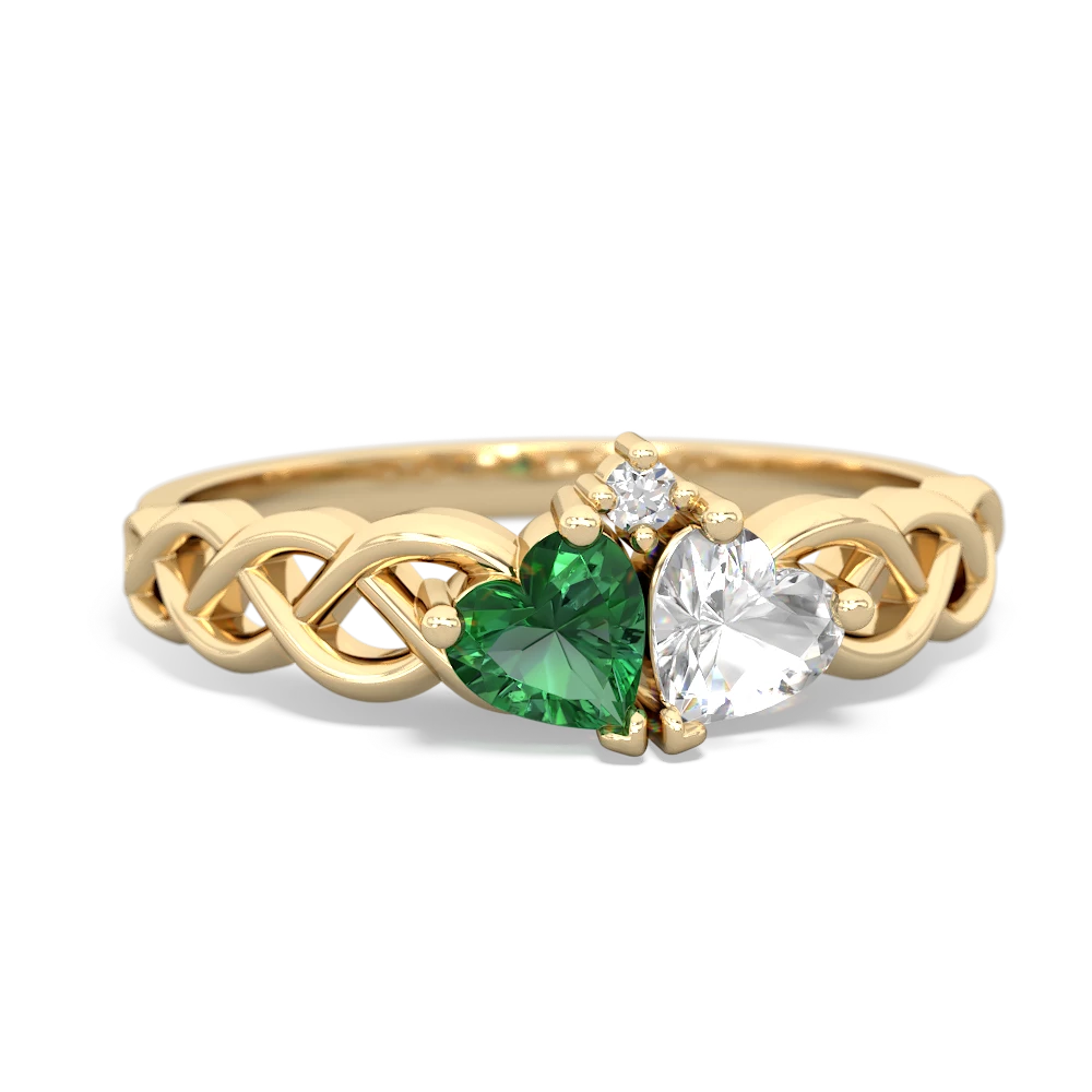 Lab Emerald Heart To Heart Braid 14K Yellow Gold ring R5870