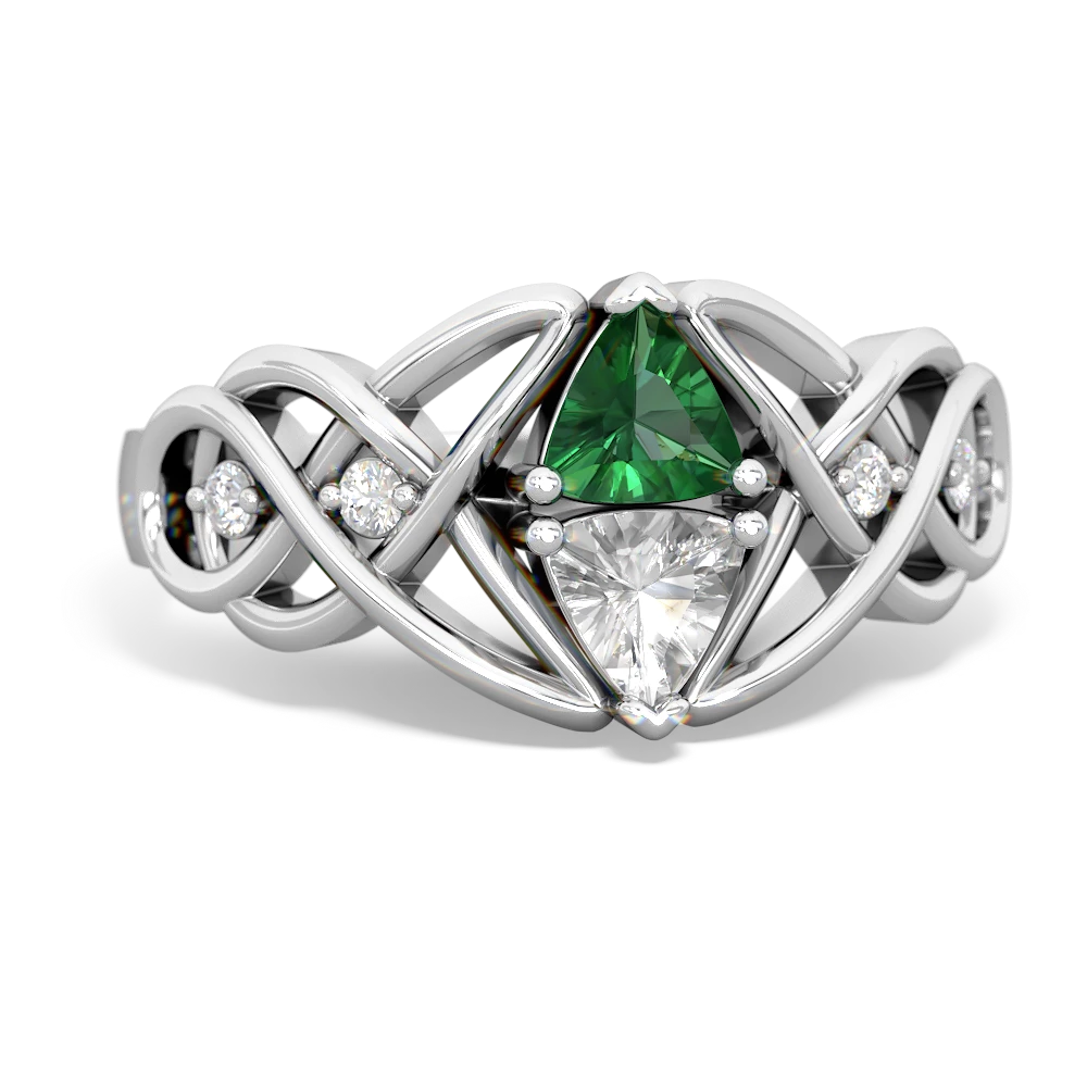 Lab Emerald Keepsake Celtic Knot 14K White Gold ring R5300