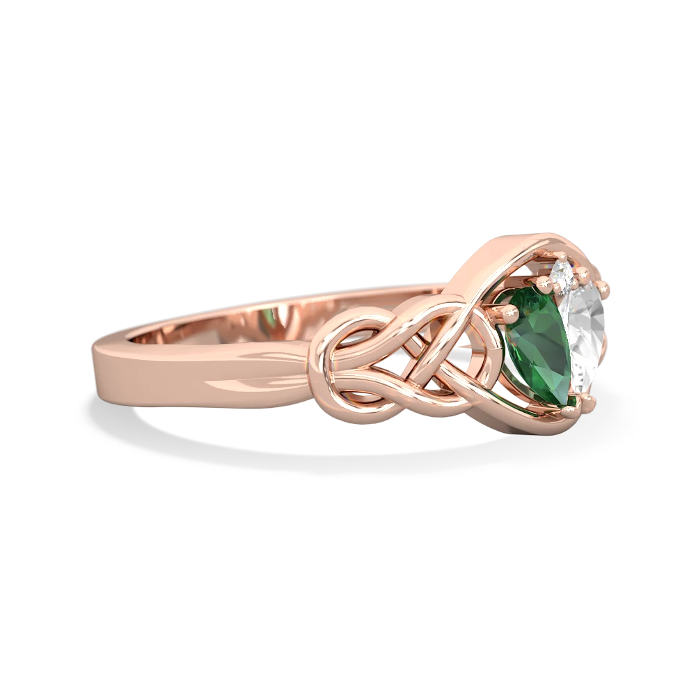 Lab Emerald Celtic Love Knot 14K Rose Gold ring R5420