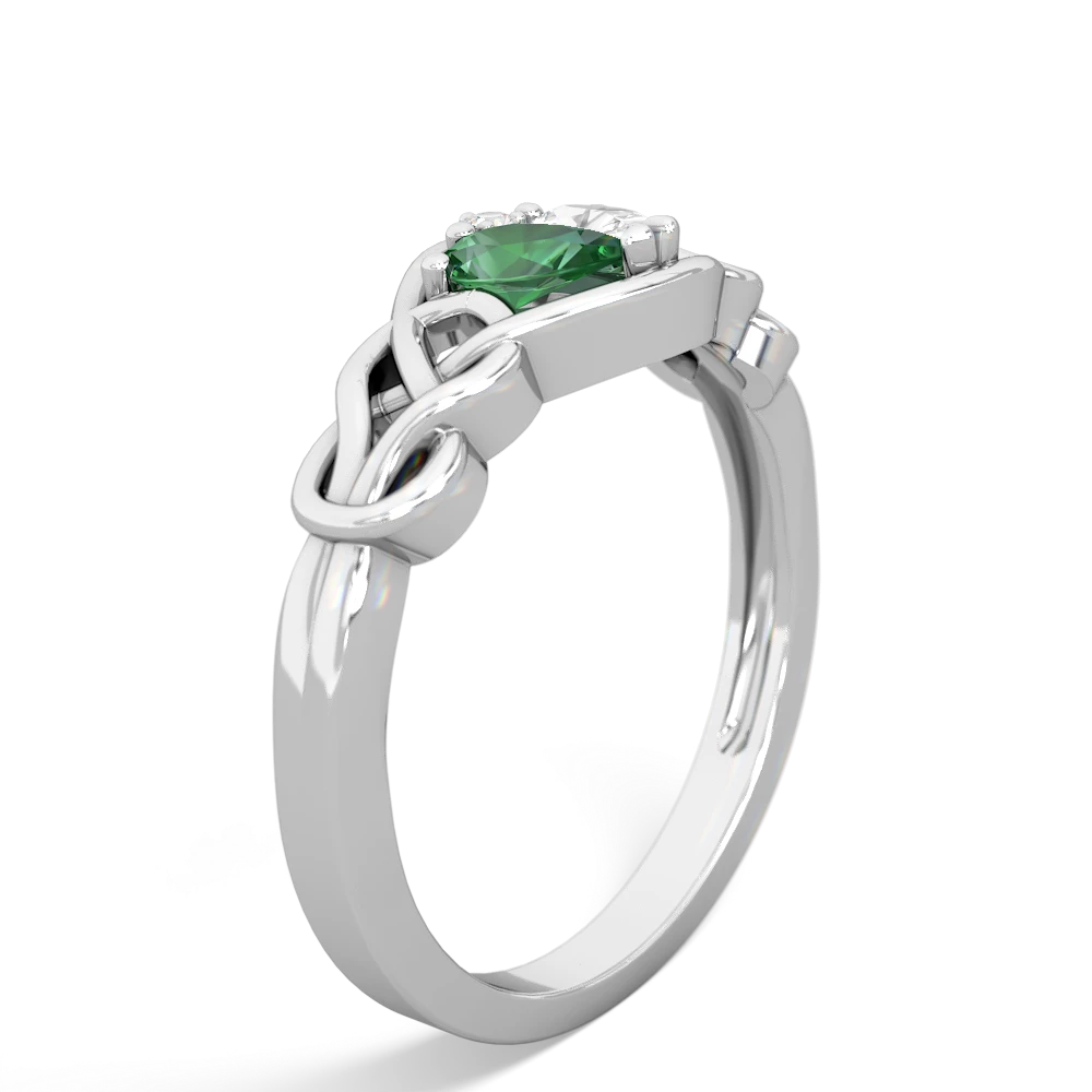 Lab Emerald Celtic Love Knot 14K White Gold ring R5420