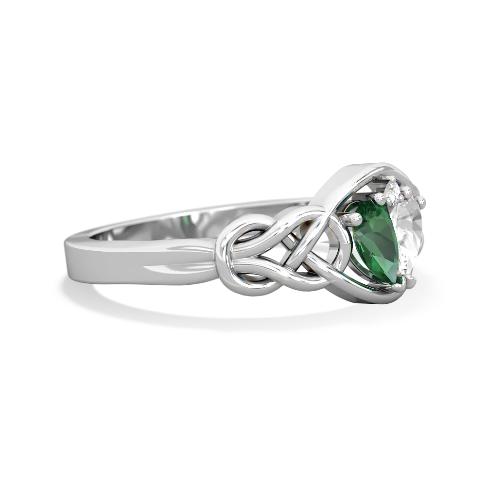 Lab Emerald Celtic Love Knot 14K White Gold ring R5420