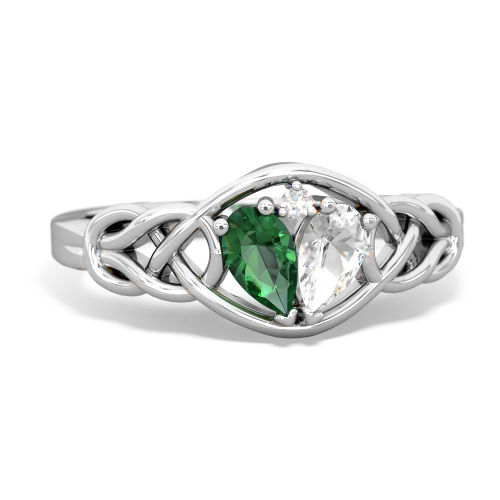 Lab Emerald Celtic Love Knot 14K White Gold ring R5420