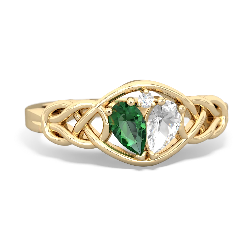 Lab Emerald Celtic Love Knot 14K Yellow Gold ring R5420