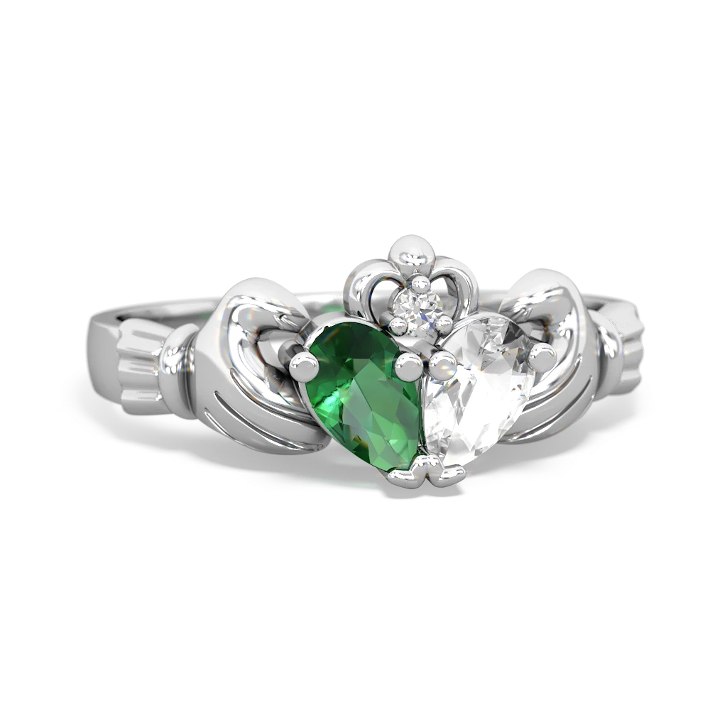 Lab Emerald 'Our Heart' Claddagh 14K White Gold ring R2388