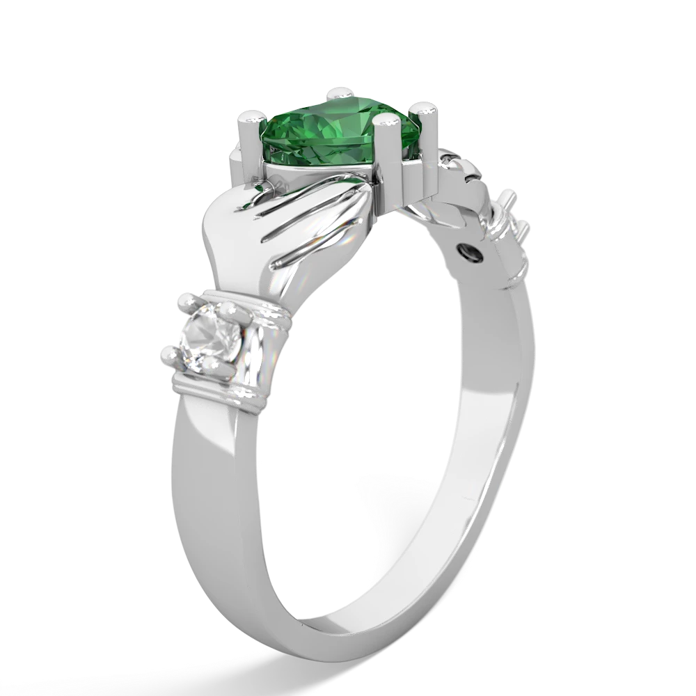 Lab Emerald Claddagh Keepsake 14K White Gold ring R5245