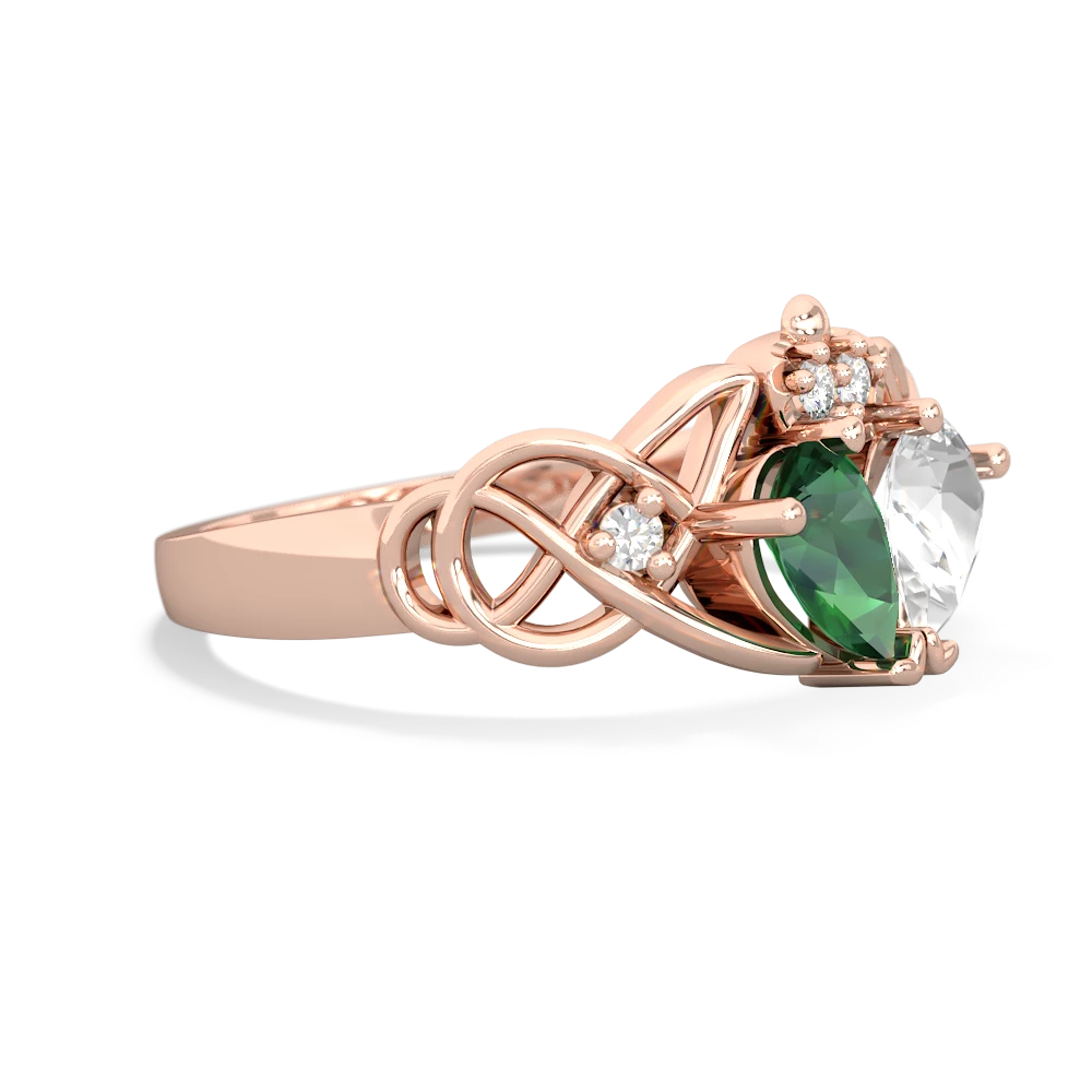 Lab Emerald 'One Heart' Celtic Knot Claddagh 14K Rose Gold ring R5322