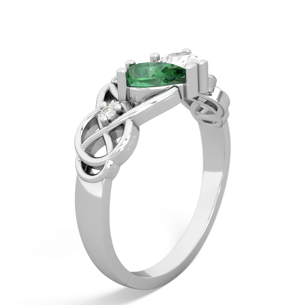 Lab Emerald 'One Heart' Celtic Knot Claddagh 14K White Gold ring R5322