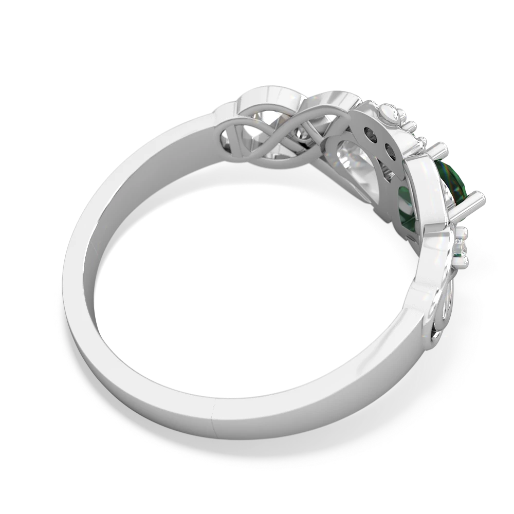 Lab Emerald 'One Heart' Celtic Knot Claddagh 14K White Gold ring R5322