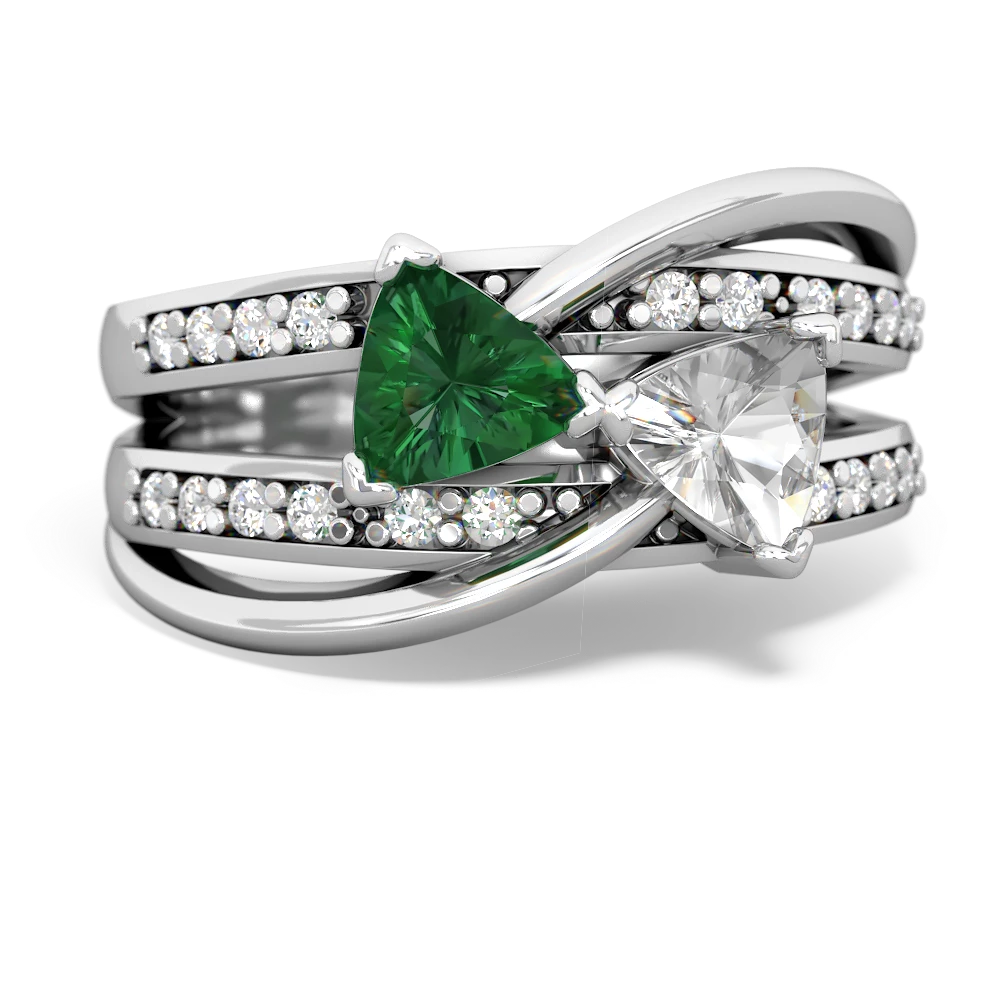 Lab Emerald Bowtie 14K White Gold ring R2360